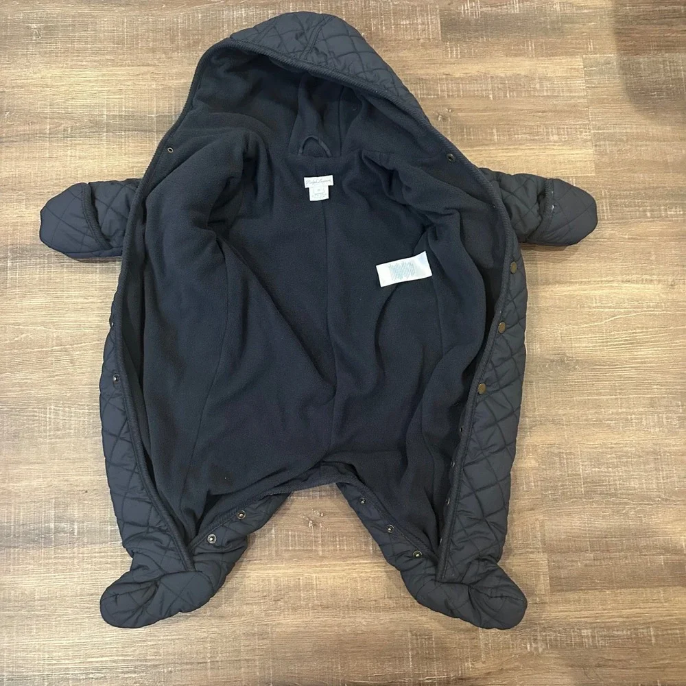 Ralph Lauren Kids Navy‎ Blue Quilted Hooded Bunting Snowsuit Fleece Lined 9M
